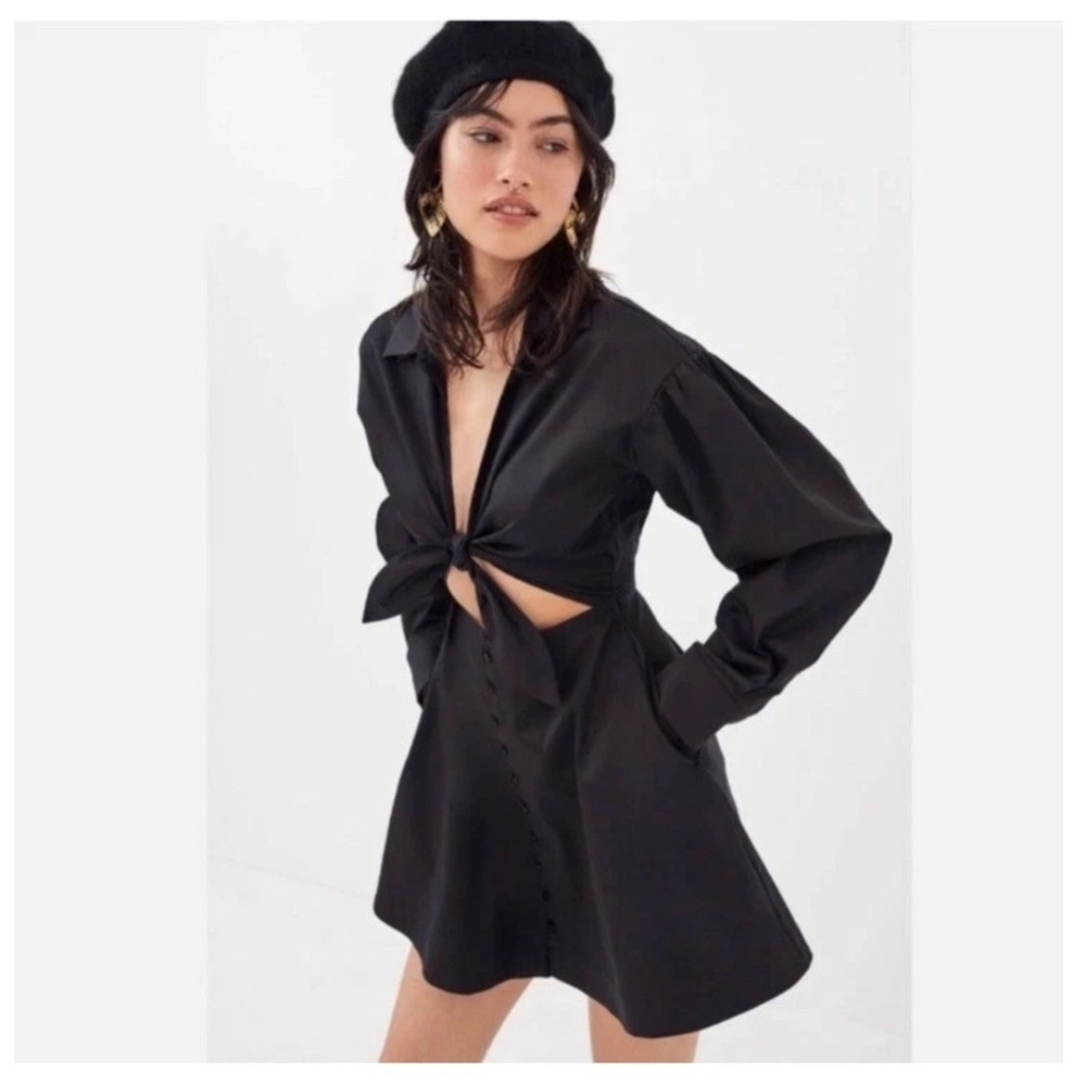 For Love & Lemons Jocelyn Mini Dress XS Black Cutout Tie Front Goth Chic Summer